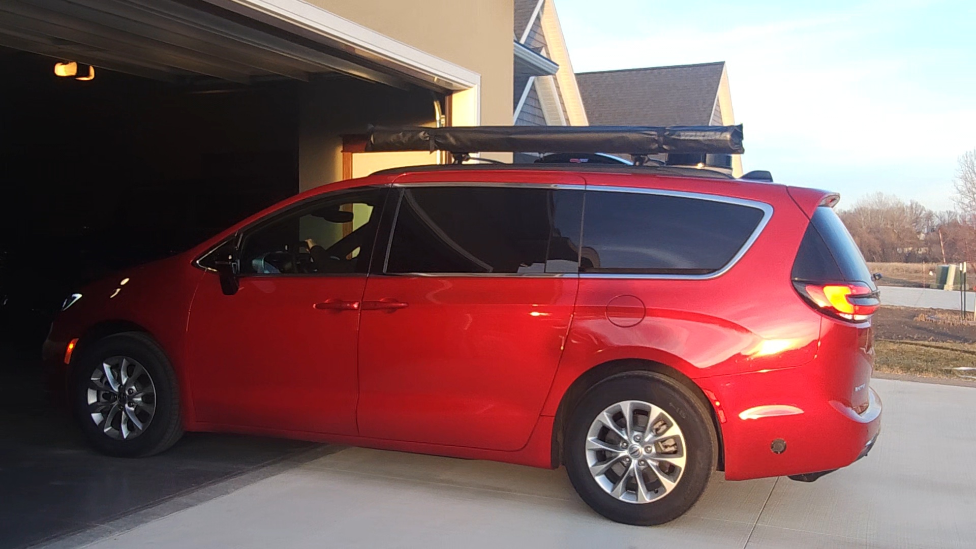 Campervan stored inside a residential garage